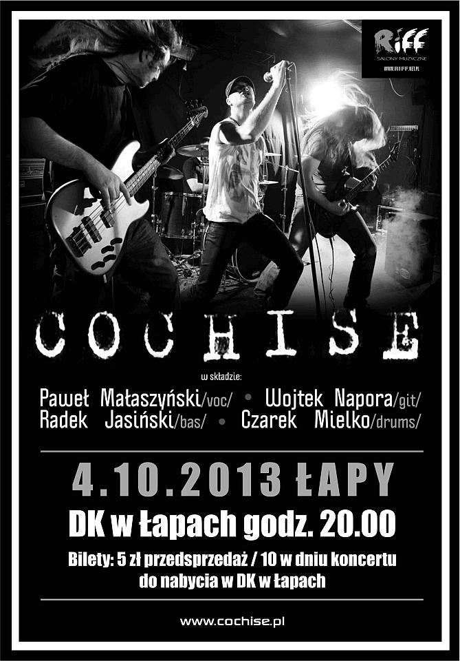 Koncert COCHISE  4 października 2013 r, godzina 20:00  sala Domu Kultury